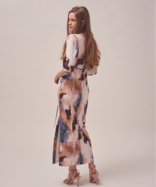 ERADIE ワンピース Printed side slit long dress プリント