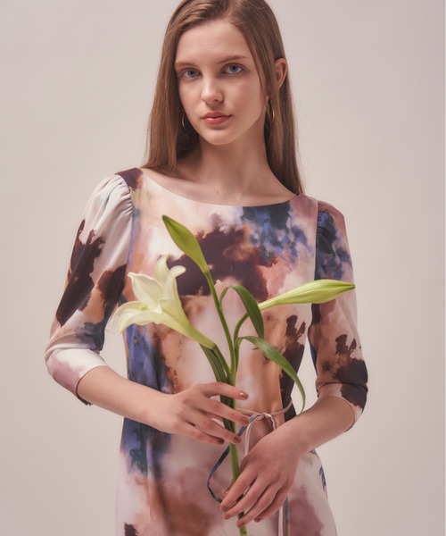 ERADIE ワンピース Printed side slit long dress プリント