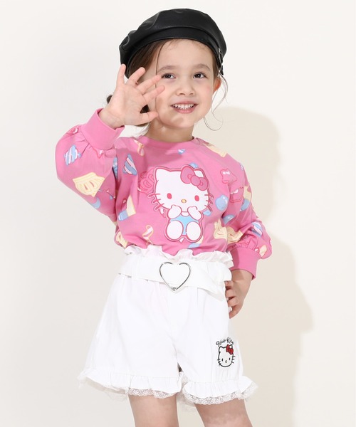 新品 ハローキティ☆コンビネゾンショートパンツ☆サンリオ レディース服☆女性M 即購入OK ハローキティ ゼブラ柄 パイルコンビネゾン ルーム