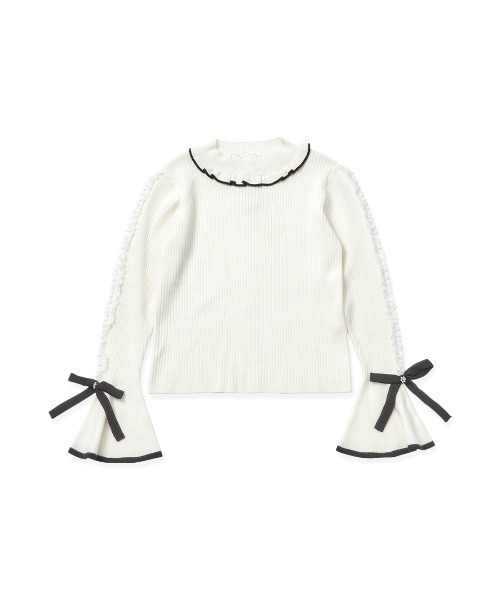 ニット セーター Flare sleeve bicolor ribbon ニット レディース