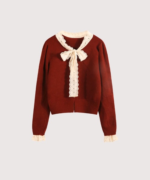 LA POMME petit リボンレースパイピングカーディガン　ラポミプチ Ribbon Lace Piping Cardigan/リボンレースパイピングカーディガン
