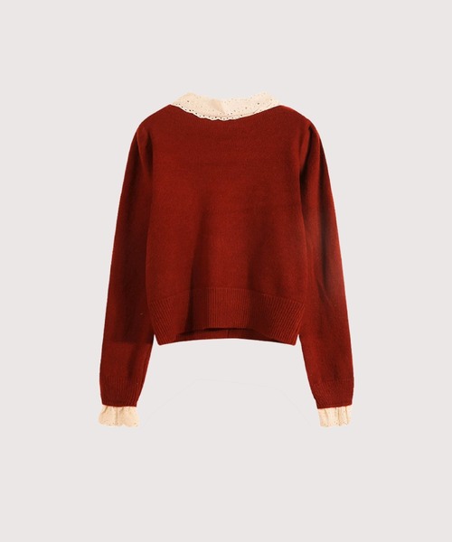 LA POMME petit リボンレースパイピングカーディガン　ラポミプチ Ribbon Lace Piping Cardigan/リボンレースパイピングカーディガン