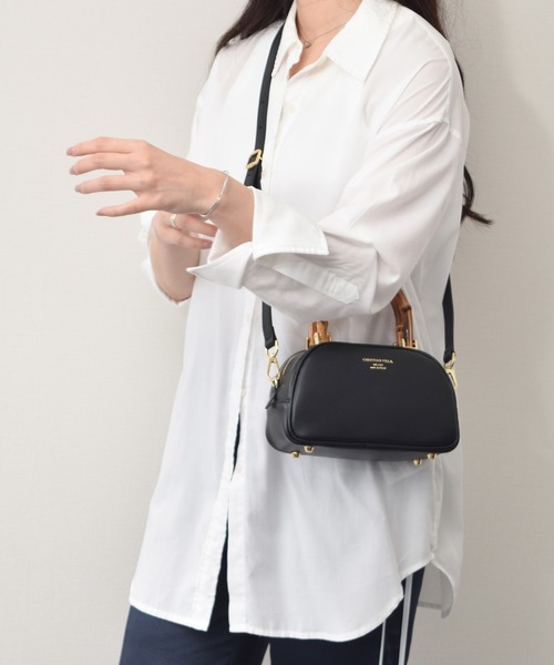 CHRISTIAN VILLA バンブーハンドル ハンドバッグ ブラック レザー CHRISTIAN VILLA ハンドバッグ 「CHRISTIAN VILLA」バンブーハンドル