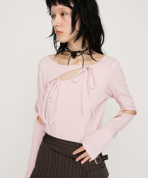 SLY tシャツ CUT OUT RIBBON TOPS カットアウト リボン トップス