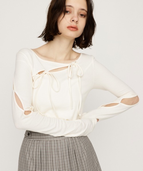 SLY tシャツ CUT OUT RIBBON TOPS カットアウト リボン トップス