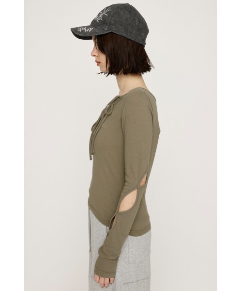 tシャツ CUTWORK RIBON  TOPS/カットワークリボントップス レディース SLY tシャツ CUT OUT RIBBON TOPS カットアウト リボン トップス