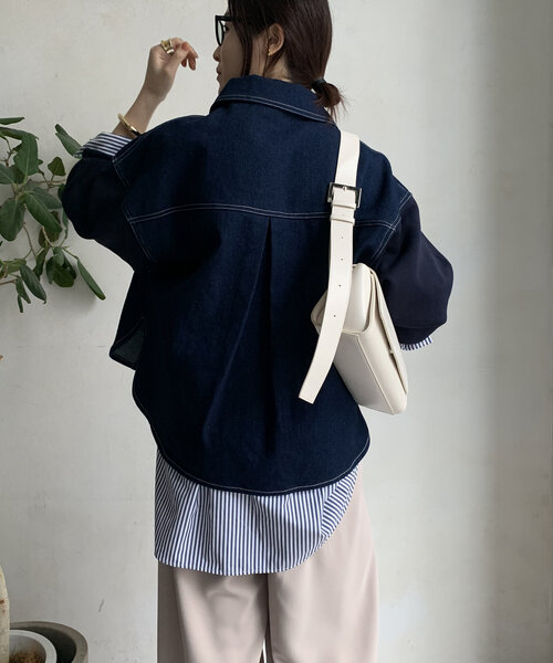 DouDou コート アウター 「WEB限定」袖ニットデニムジャケット