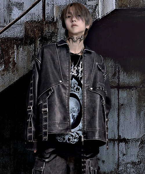 ヴィンテージ ギミック レザー ジャケット 2way 黒 本革 ベスト Re