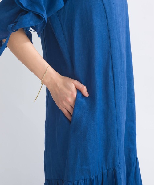 PICCIN PERLA ワンピース 半袖 袖シャーリングフリルリネンワンピース