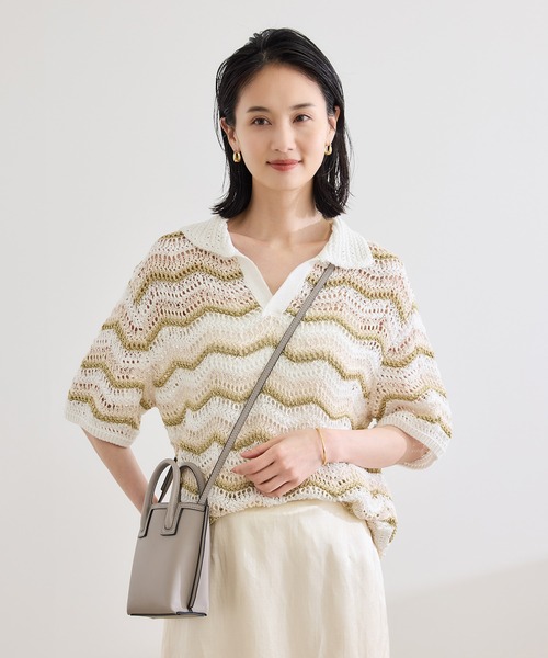 ポロシャツ ポロ 「COOHEM（コーヘン）」ZIGZAG SUKASHI KNIT PULLOVER「WEB・一部店舗限定」「一部別注カラー」/洗え ROPÉ(ロペ) / 【COOHEM（コーヘン）】ZIGZAG SUKASHI KNIT