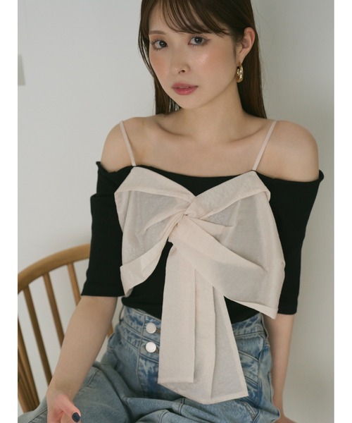 FRAY I.D tシャツ ノットデザインカットコンビトップス