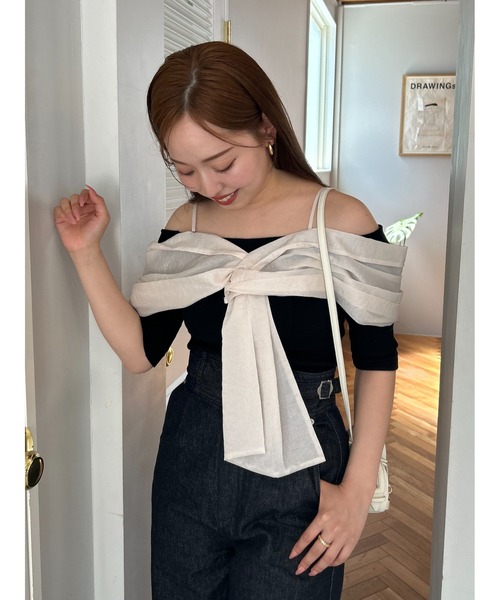 ノットデザインカットコンビトップス frayid セール】ノットデザインカットコンビトップス（Tシャツ