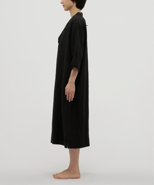 MARGARET HOWELL　ウール混半袖ワンピース　リボン　黒　サイズS マーガレットハウエル コットン ウール ギャザー シャツ