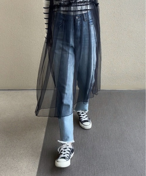 [feepur by saya] обработка Denim брюки MEDIUM серый женский 