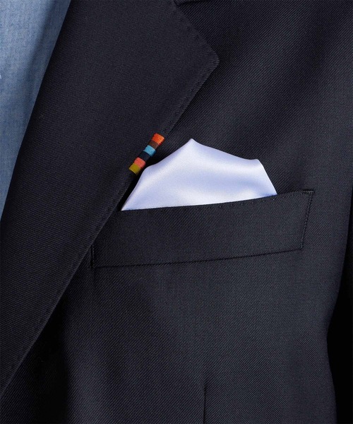 希少 カタログ掲載 未使用級 現行 ポールスミス 風景柄 セットアップ チーフ付 Paul Smith（ポール・スミス） ハンカチ アーティストストライプ ロゴ