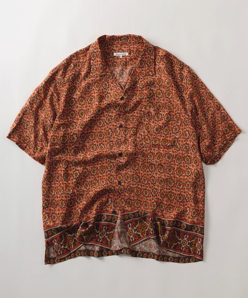 NO BOUNDARIES 総柄　シャツ　レーヨン　半袖 古着–NO BOUNDARIES 総柄 フォト デザイン オープンカラー S/S