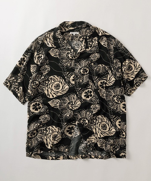 NO BOUNDARIES 総柄　シャツ　レーヨン　半袖 古着–NO BOUNDARIES 総柄 フォト デザイン オープンカラー S/S