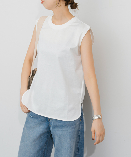 spick&spanファインコットンノースリーブプルオーバー ホワイト＆グレー Spick & Span｜《追加2》ファインコットンノースリーブプル