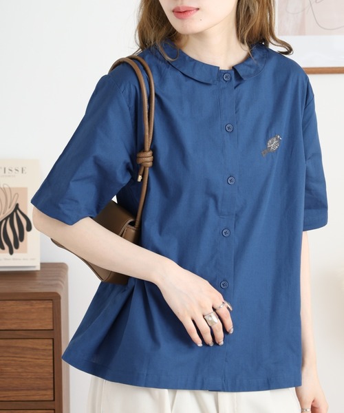 ブラウス シャツ EMAGO ２ＷＡＹ木とトリ刺繍シャツ レディース