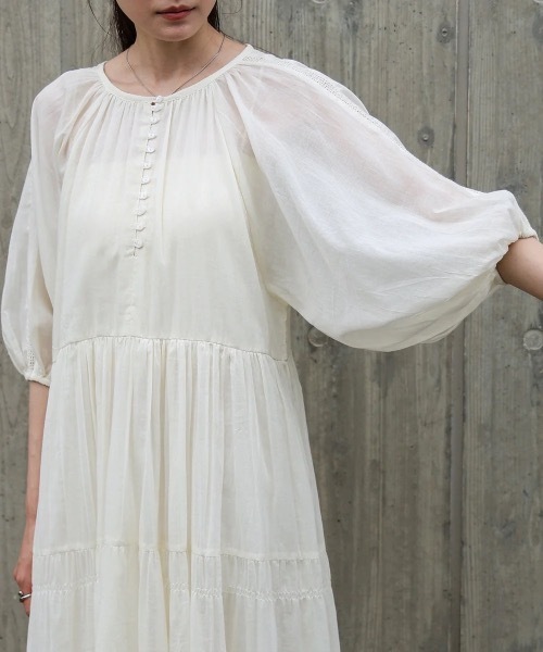 【新品】evam eva / ギャザーワンピース アイボリー コットン M S・Mサイズ展開】コットンボイルギャザーワンピース