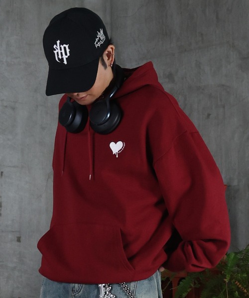 パーカー AW 裏起毛 ハート ワンポイント刺繍 フーディー メンズ