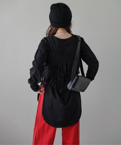 【BLACK】フェザーフリンジニットビスチェ キャミソール ループフリンジニットビスチェ : ZOZOTOWN Yahoo!店