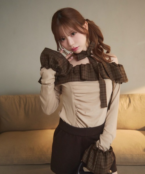 TITTY＆CO.（ティティーアンドコー） tシャツ チェックフリルオフ