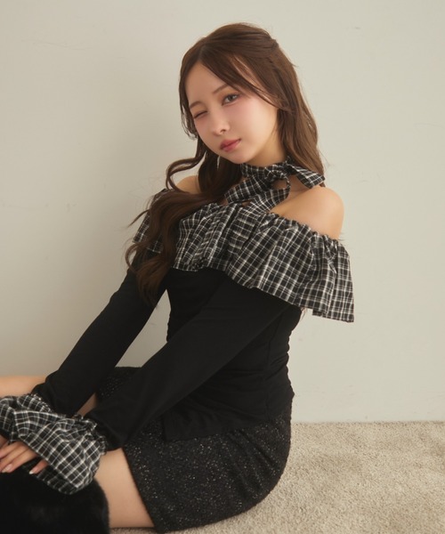 TITTY＆CO.（ティティーアンドコー） tシャツ チェックフリルオフ