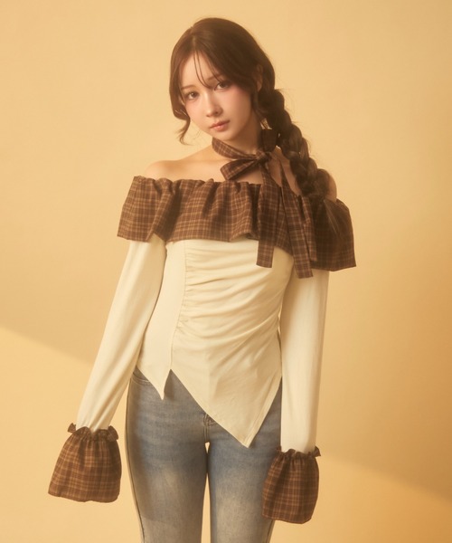 TITTY＆CO.（ティティーアンドコー） tシャツ チェックフリルオフ