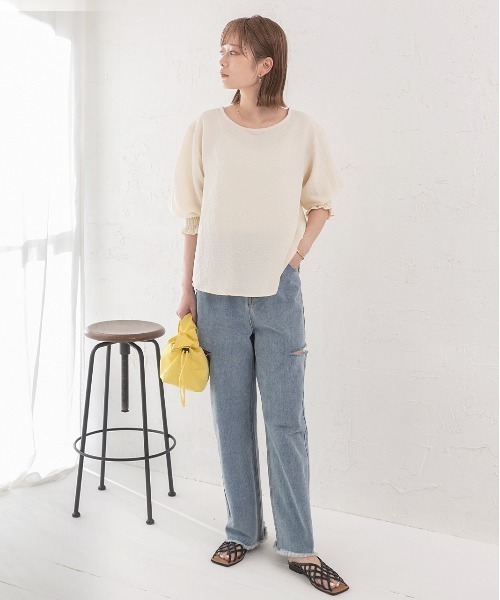 「ad thie」 半袖ブラウス LARGE スモークピンク レディース_画像9