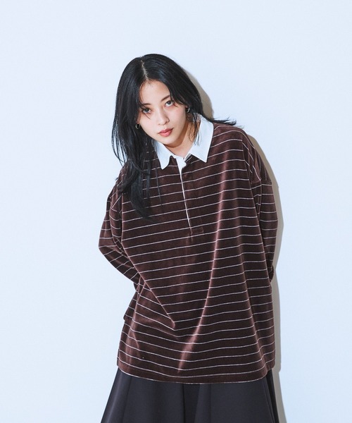 25AW 最新6 ROKU コットン ボーダー ラガー トップス シャツ ポロ 6（ロク）の「＜6(ROKU)＞コットン ボーダー ラガー（Tシャツ
