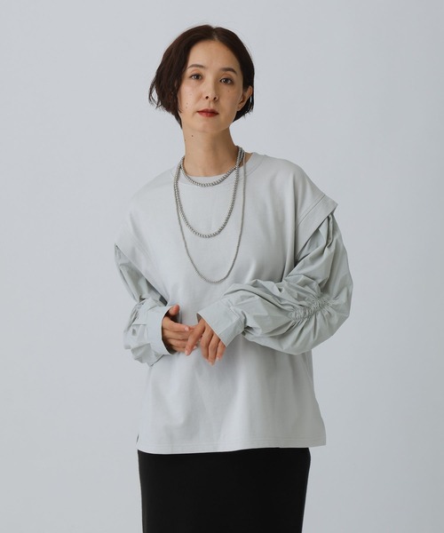 LEPSIM（レプシィム） tシャツ 袖キャザー異素材プルオーバー 582457