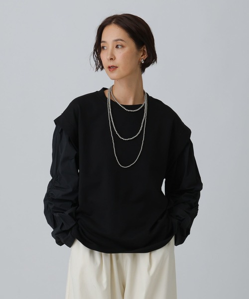 LEPSIM（レプシィム） tシャツ 袖キャザー異素材プルオーバー 582457