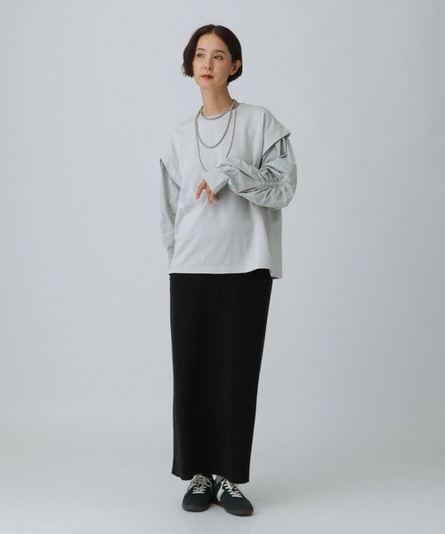 LEPSIM（レプシィム） tシャツ 袖キャザー異素材プルオーバー 582457