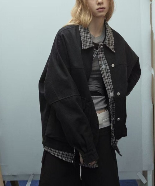FreeZone ブルゾン アウター チェックシャツレイヤード風ジャケット