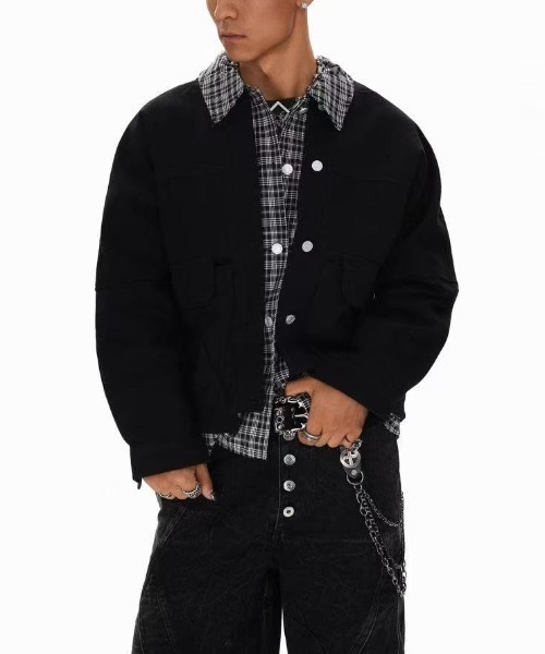 FreeZone ブルゾン アウター チェックシャツレイヤード風ジャケット