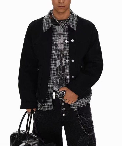 ジャケット・アウター check frill shirt blouson FEKETE FreeZone ブルゾン アウター チェックシャツレイヤード風ジャケット