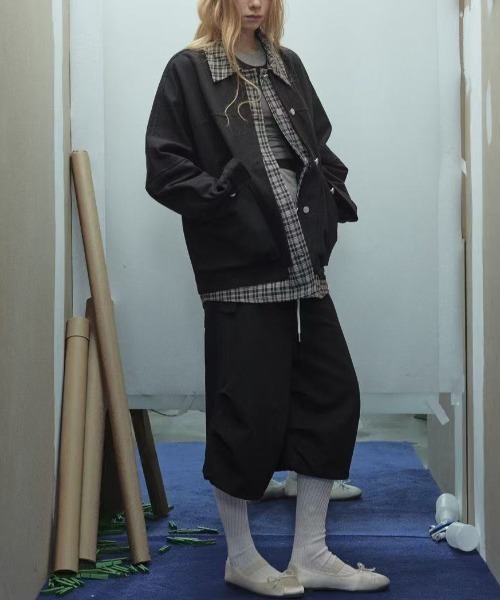 ジャケット・アウター check frill shirt blouson FEKETE FreeZone ブルゾン アウター チェックシャツレイヤード風ジャケット