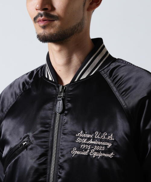 ピ*ズ様 AVIREX varsity jacket Black レザー　刺繍 ピ*ズ様 AVIREX varsity jacket Black レザー 刺繍 ピ*ズ様 AVIREX