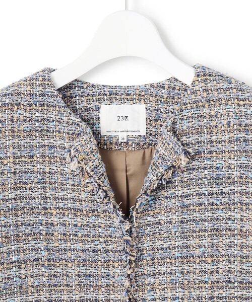 GIOLICA ノーカラー ツイード ジャケット 38 ジャケット ノーカラージャケット GIOLICA ノーカラー ツイード