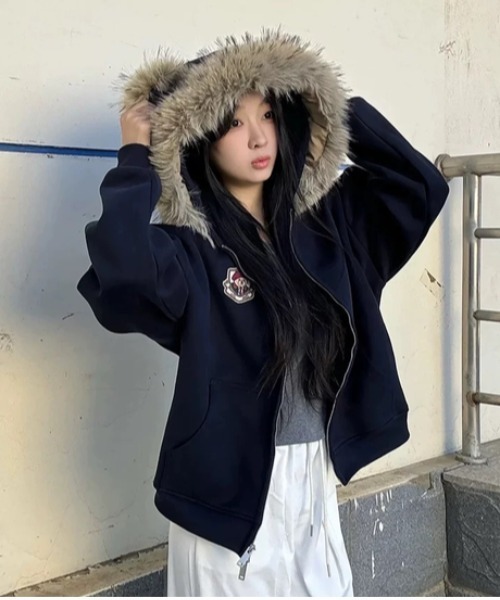 gossip!ロサンゼルス パーカー 「秋冬新作」 ファー付きフードゆったり