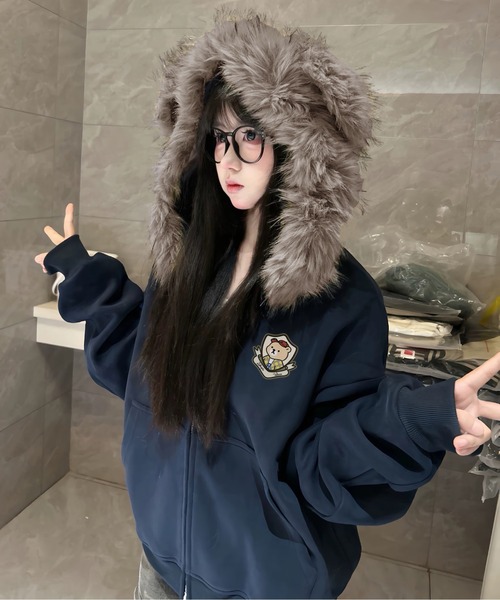 gossip!ロサンゼルス パーカー 「秋冬新作」 ファー付きフードゆったり