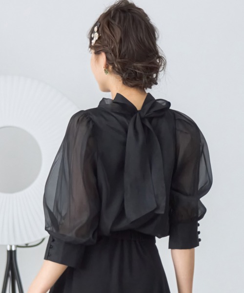 「DRESS PLUS」 半袖ブラウス L スモークピンク レディース_画像6