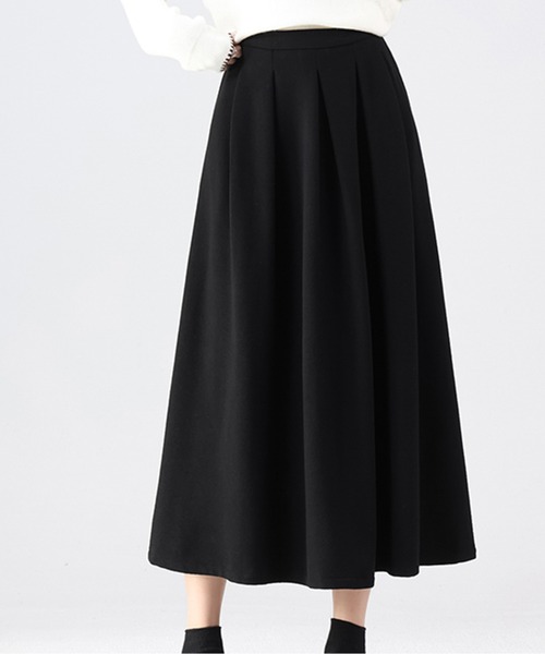 LUCPY スカート 「Aラインフレア」ウールタッチロングスカート／体型  