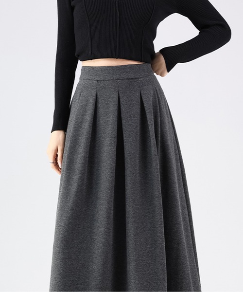 LUCPY スカート 「Aラインフレア」ウールタッチロングスカート／体型  