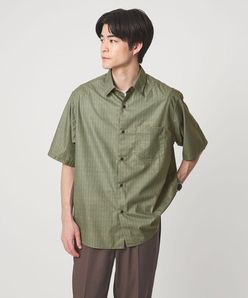 MHL 薄抹茶色のグリーン系2025年型半袖シャツ　Sサイズ green label relaxing（グリーンレーベルリラクシング） シャツ ALFONS