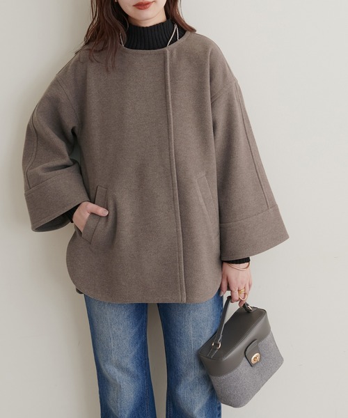 「natural couture」 ノーカラージャケット FREE モカ レディース_画像4