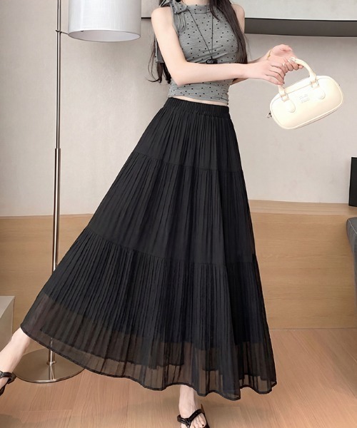 Diosfront ロング スカート プリーツティアードロングスカート