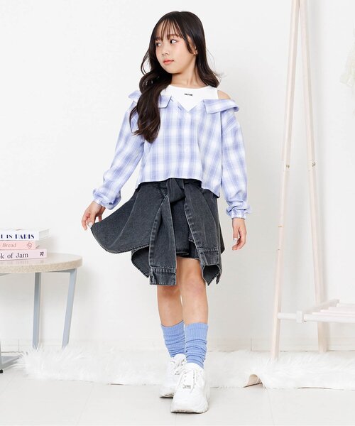 ゲームシャツ、キュロットパンツ algy（アルジー） パンツ シャツ巻き風デニムキュロット キッズ 子供服