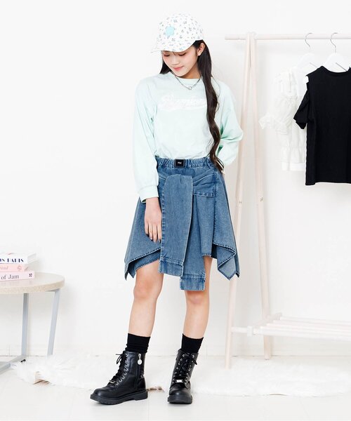 algy（アルジー） パンツ シャツ巻き風デニムキュロット キッズ 子供服